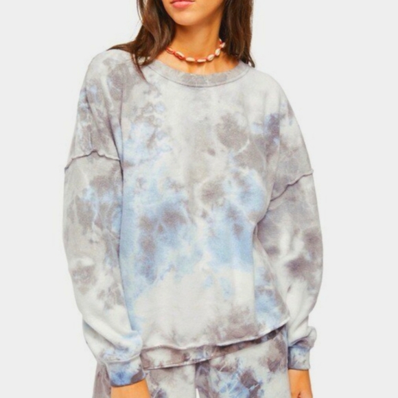 Free People Kelly washed Tie Dye Oversized Sweatshirt M Athleisure lounge casual - Picture 1 of 17